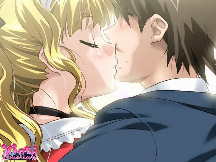 15P Naughty blonde hentai maid kissing her master with lust