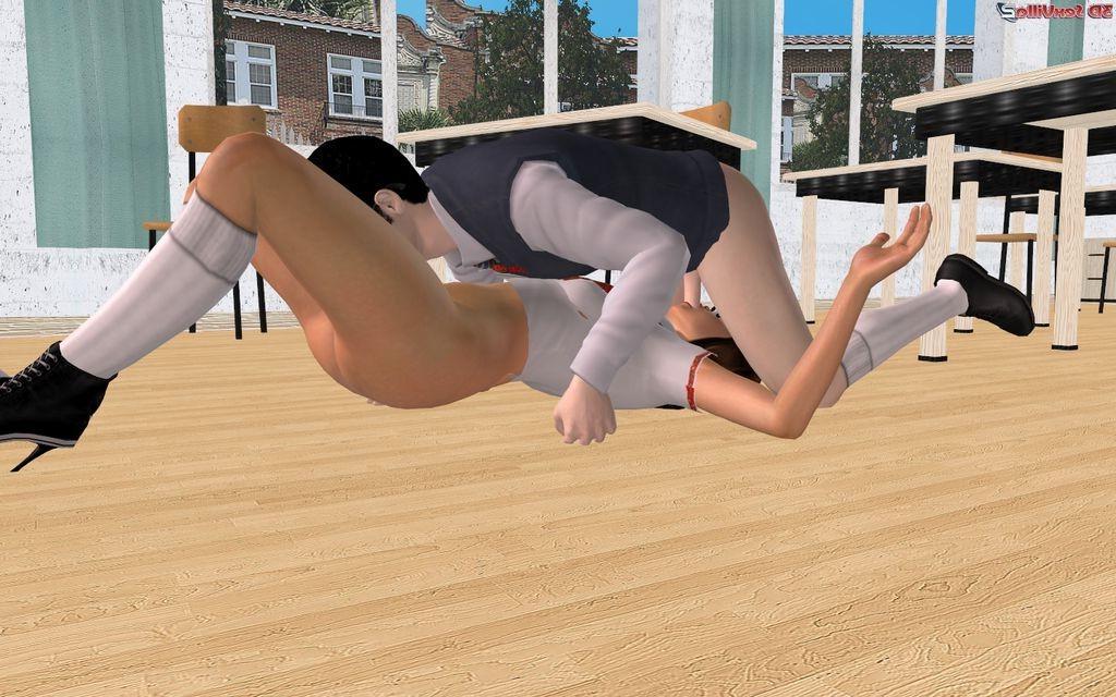 16P Animated student pinned down and licked in class