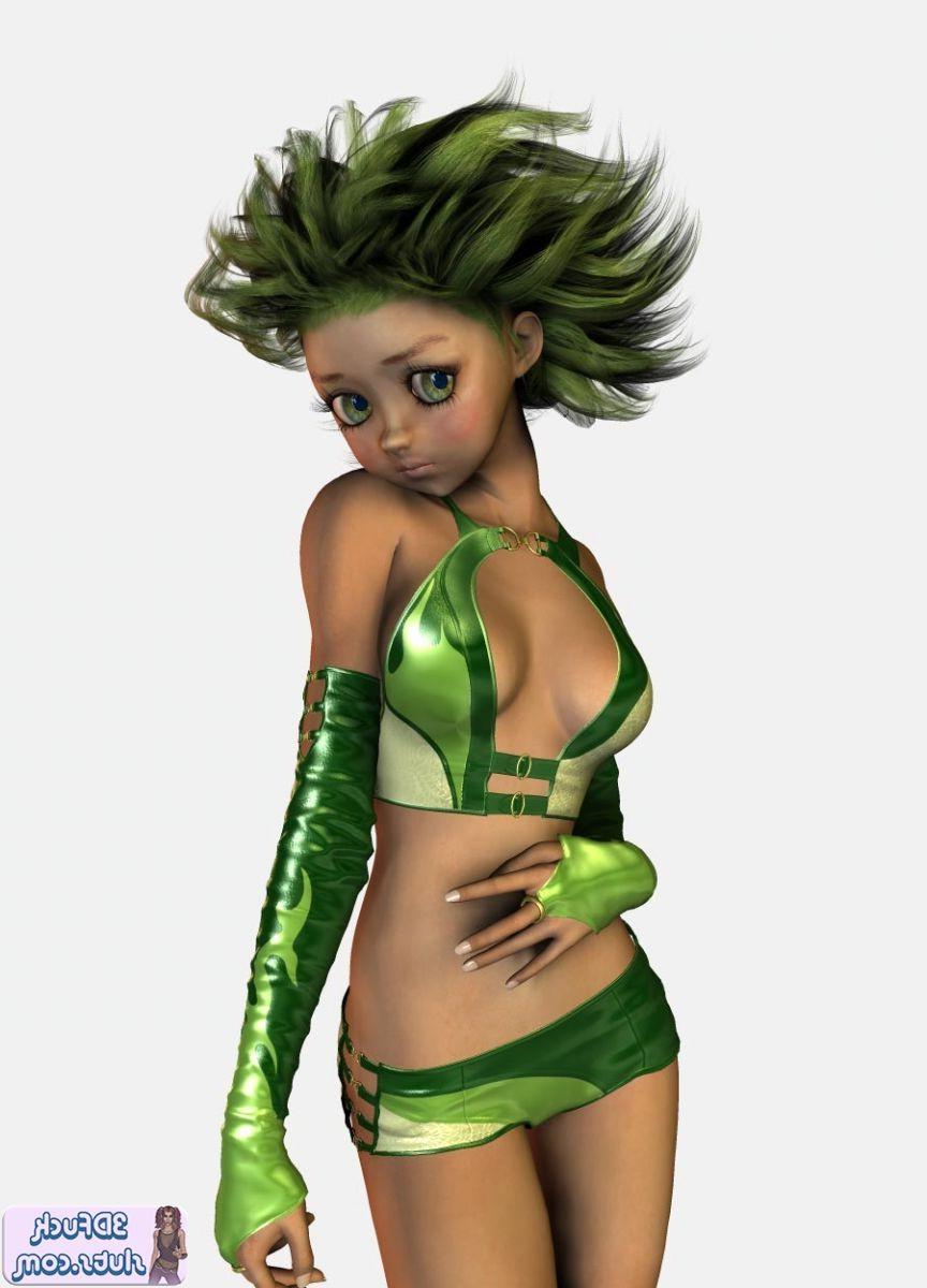 16P 3D toons with green crazy hair