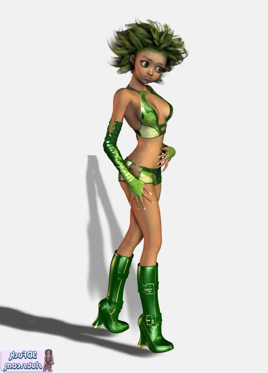 16P 3D toons with green crazy hair