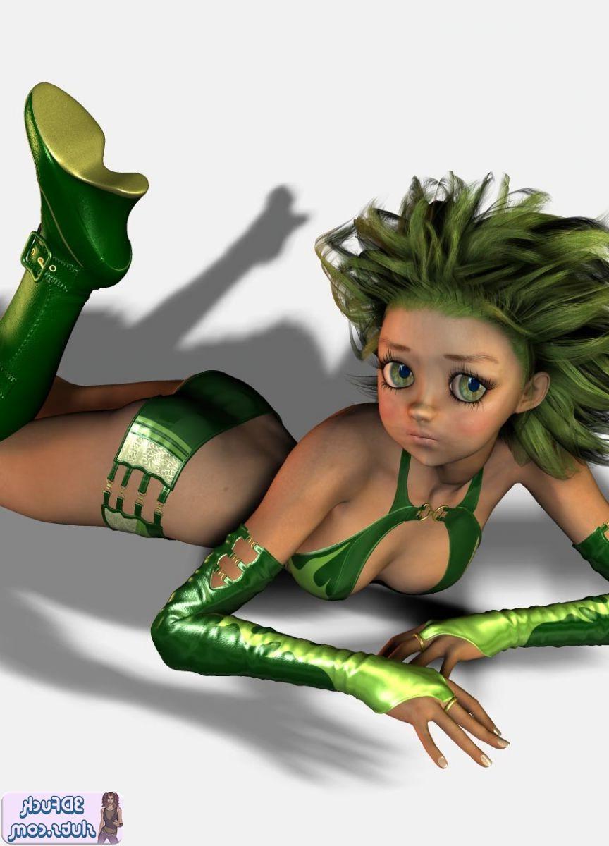 16P 3D toons with green crazy hair