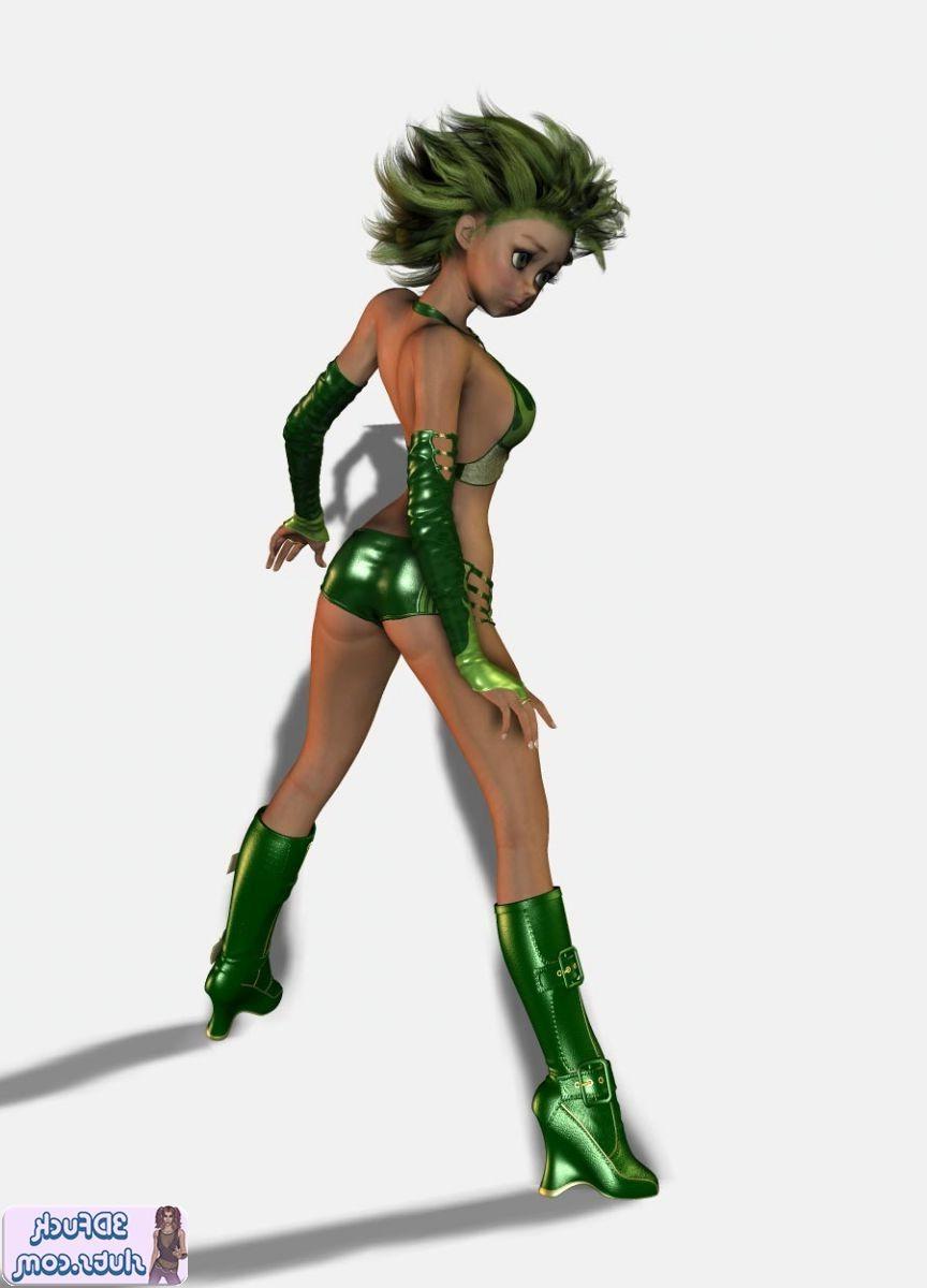 16P 3D toons with green crazy hair