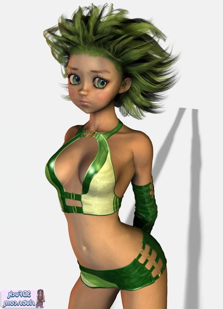16P 3D toons with green crazy hair