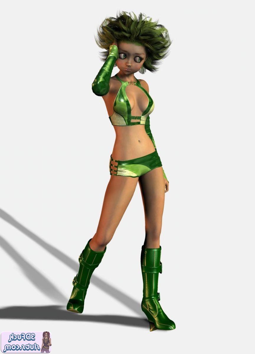 16P 3D toons with green crazy hair