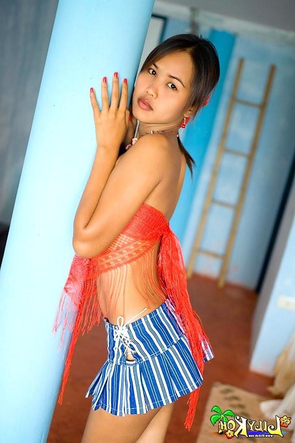 15P petite thai babe with nice small tits posing and stripping naked