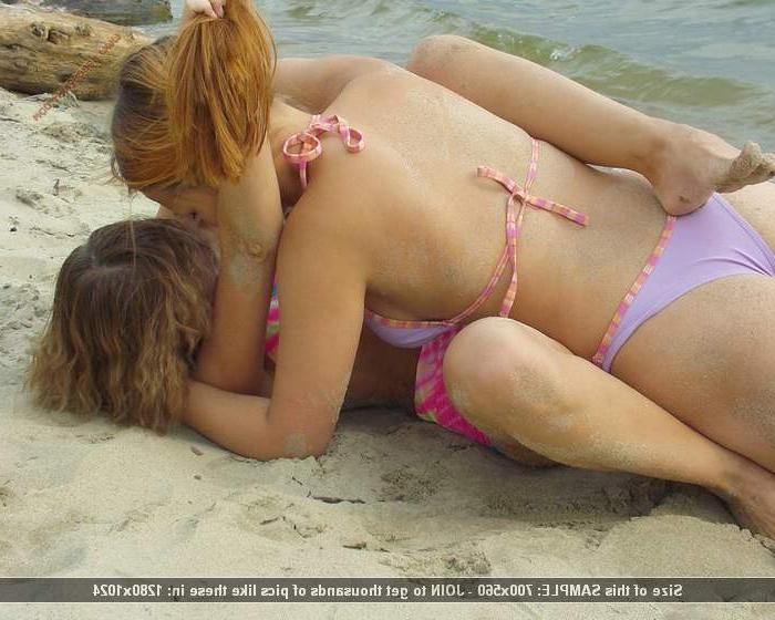 12P Bikini teens fight rough on beach