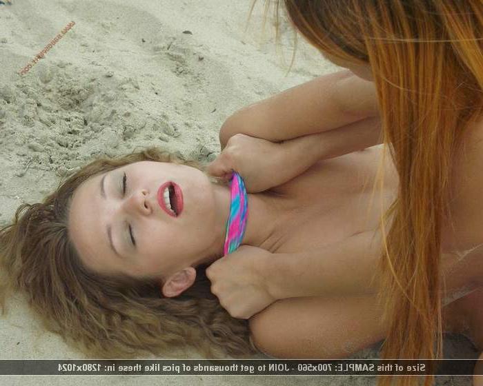 12P Bikini teens fight rough on beach