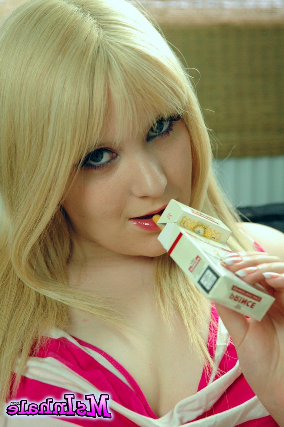 15P Cute blonde slut MsInhale loves smoking cigarettes while you wat