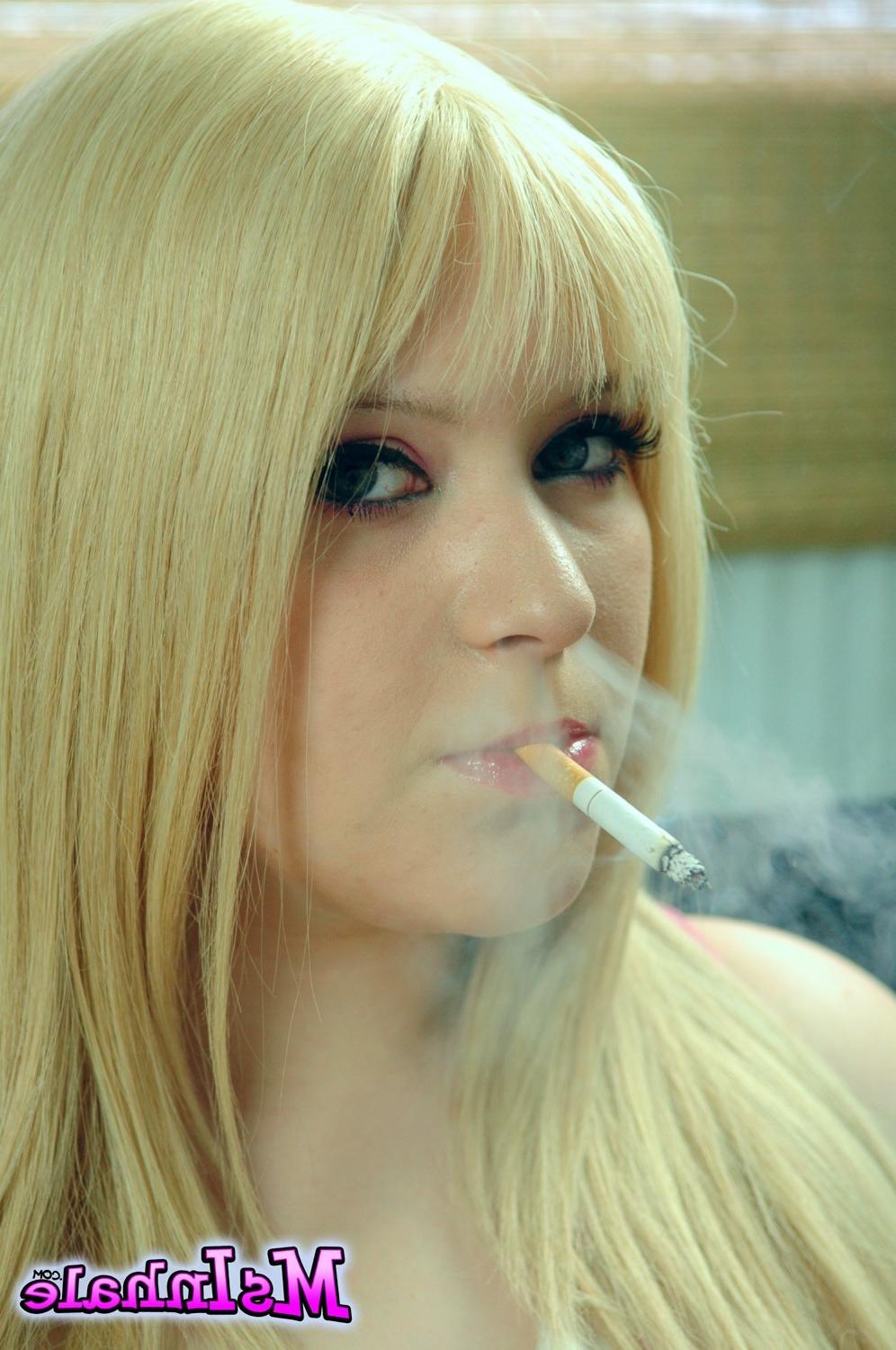 15P Cute blonde slut MsInhale loves smoking cigarettes while you wat