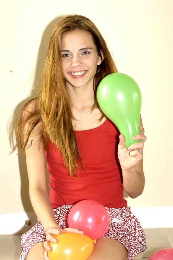 16P Tiny teen caresses her  naked body with balloons