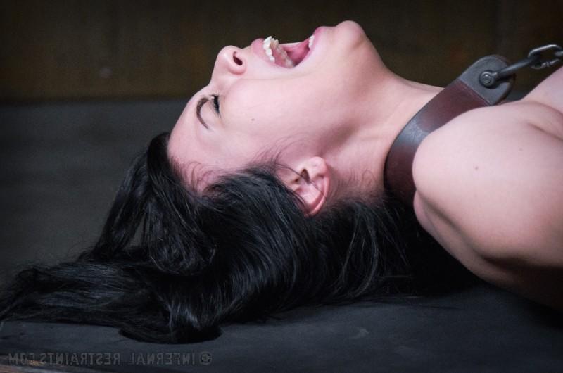 14P Olivia Fawn is strap bound to wooden polie made to orgasm