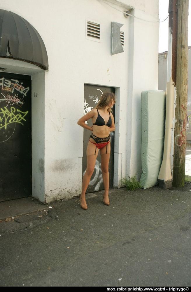 15P Cutie in panties and stockings flashes tits in public