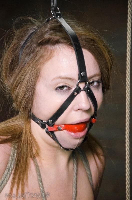 16P Maddy OReilly rope bound with blindfold and red ballgag is made to cum