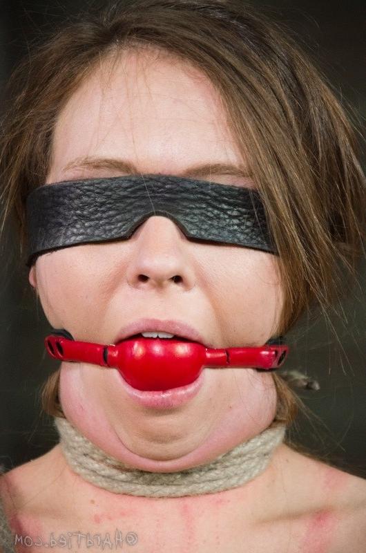 16P Maddy OReilly rope bound with blindfold and red ballgag is made to cum