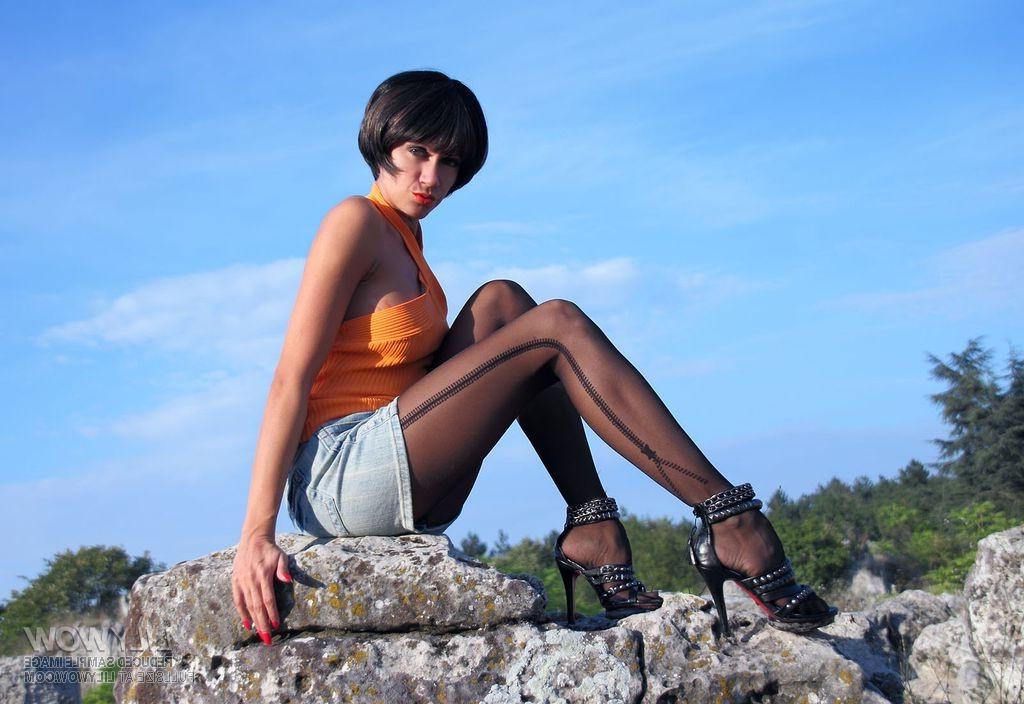 12P Hot and sexy milf Lily Wow relaxing in black pantyhose