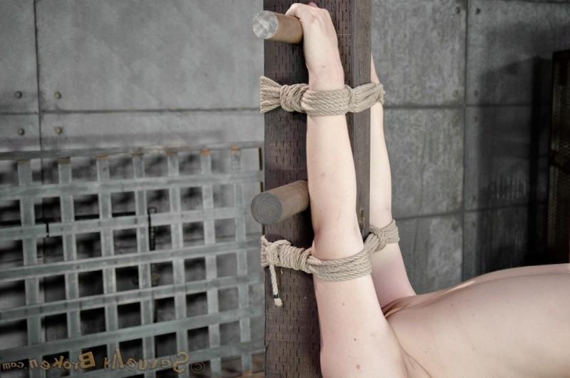 13P Ella Nova is rope bound in spread to a pole and black cock fucked