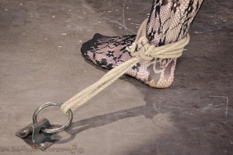 13P Ella Nova is rope bound in spread to a pole and black cock fucked