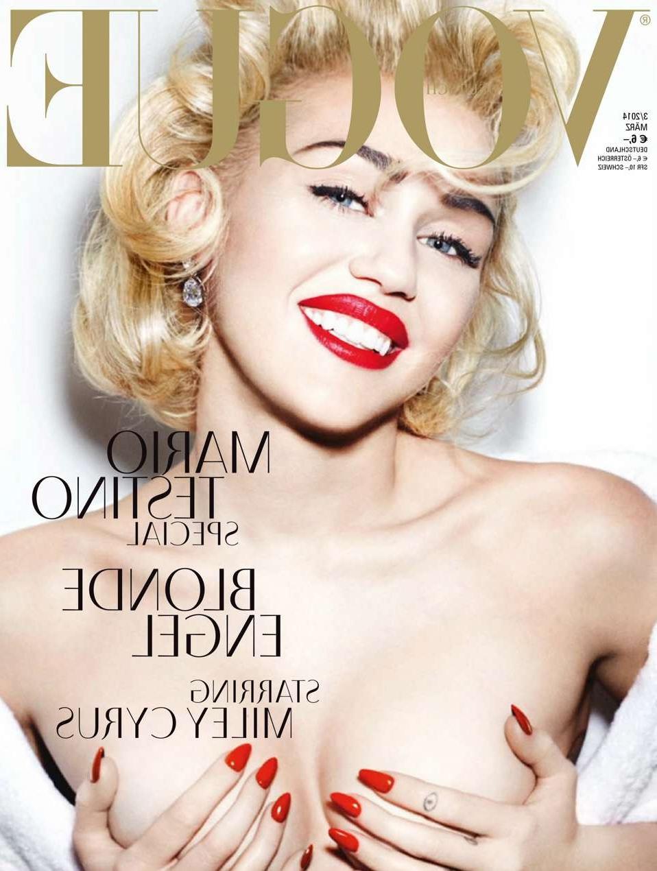 16P Miley Cyrus exposes her nude topless breasts for mag 