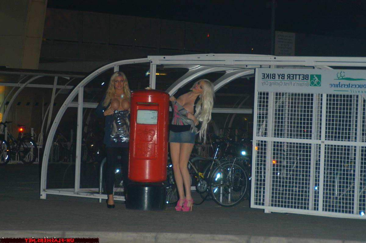 16P Busty babes flashing and teasing blonde pornstars public nudity of Chacha and Do