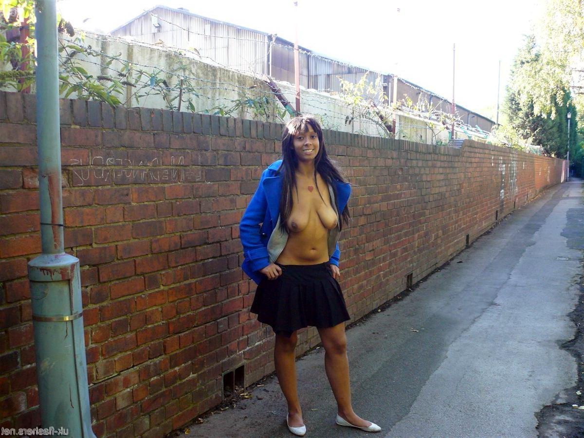 16P Shy ebony teen flashing and black public nudity of young exhibitionist babe