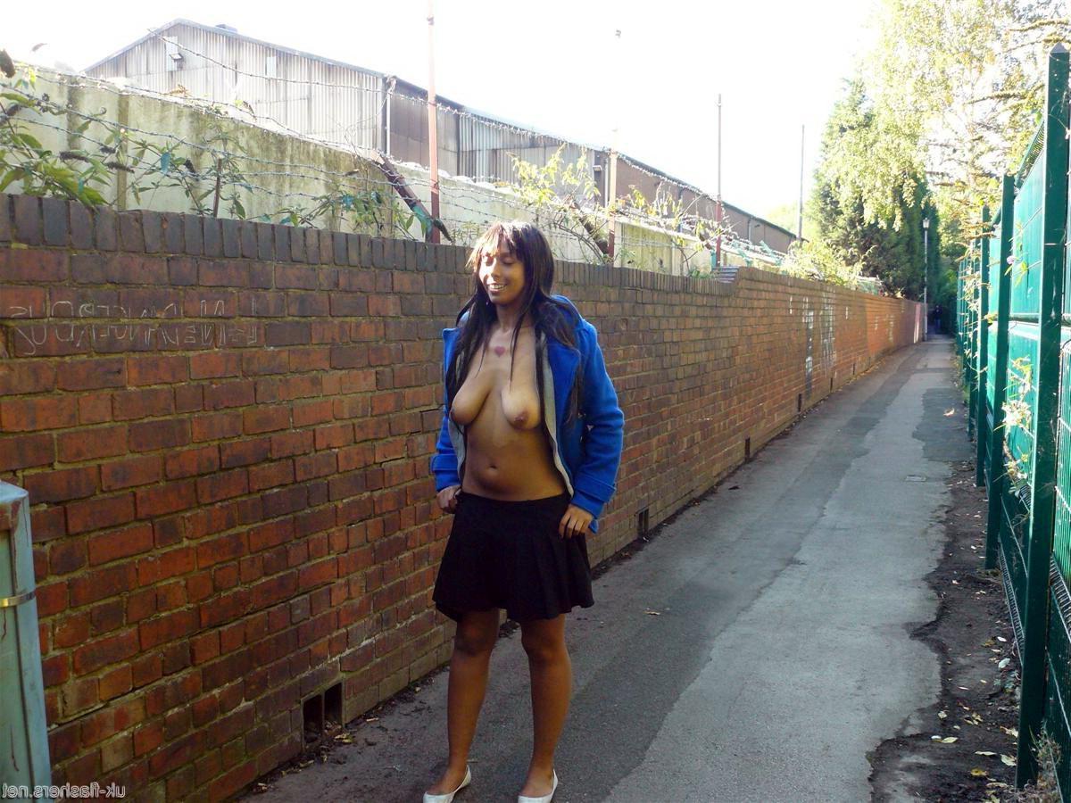 16P Shy ebony teen flashing and black public nudity of young exhibitionist babe