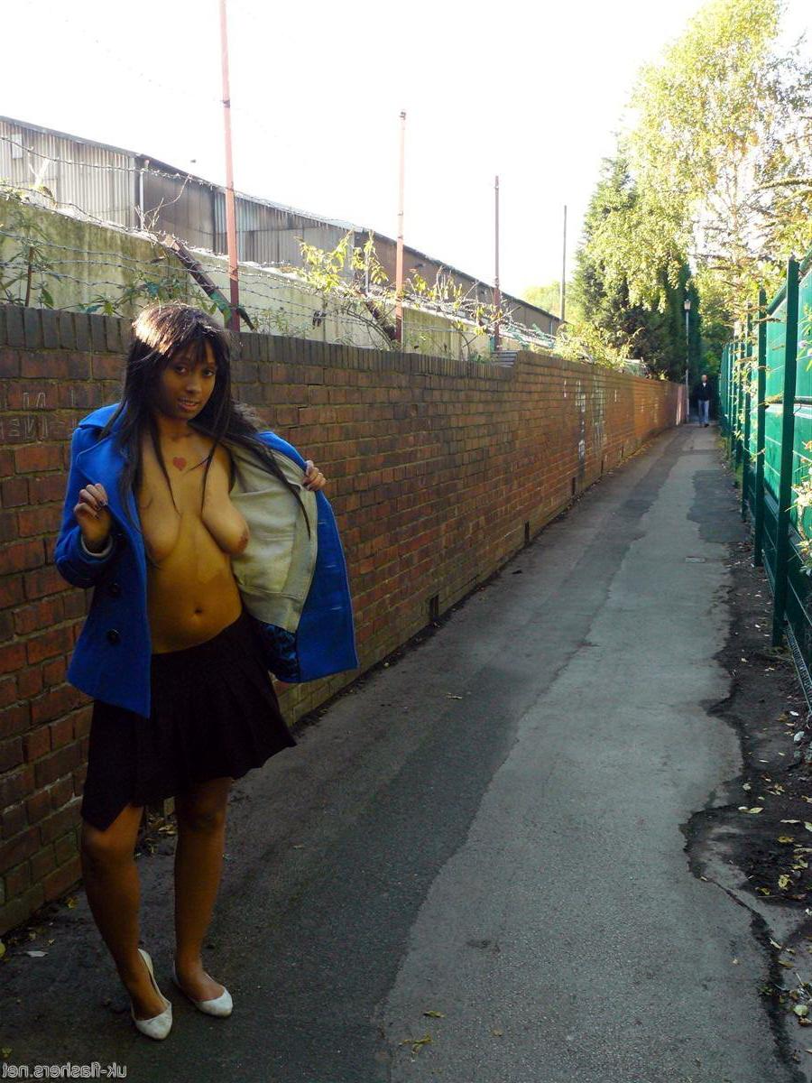 16P Shy ebony teen flashing and black public nudity of young exhibitionist babe
