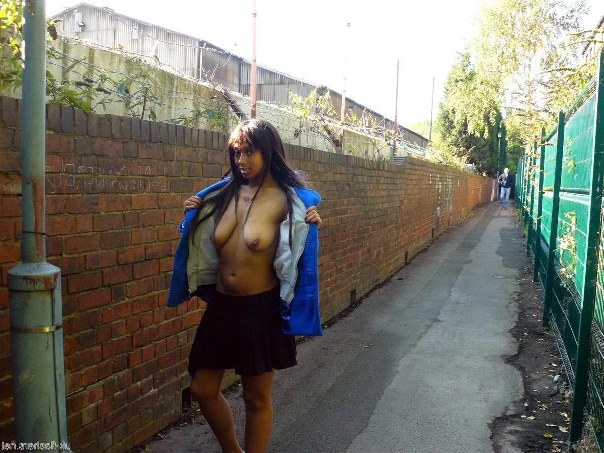 16P Shy ebony teen flashing and black public nudity of young exhibitionist babe