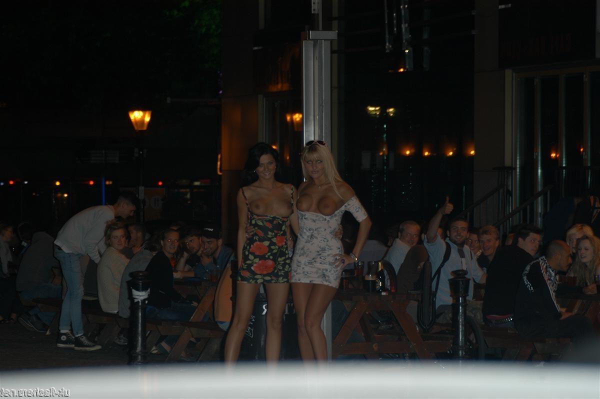 16P Two cute English babes Vanessa Walker and Nikki Hedger flashing from cars and nu