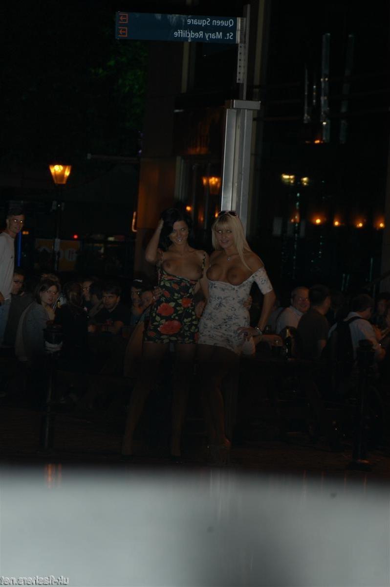 16P Two cute English babes Vanessa Walker and Nikki Hedger flashing from cars and nu