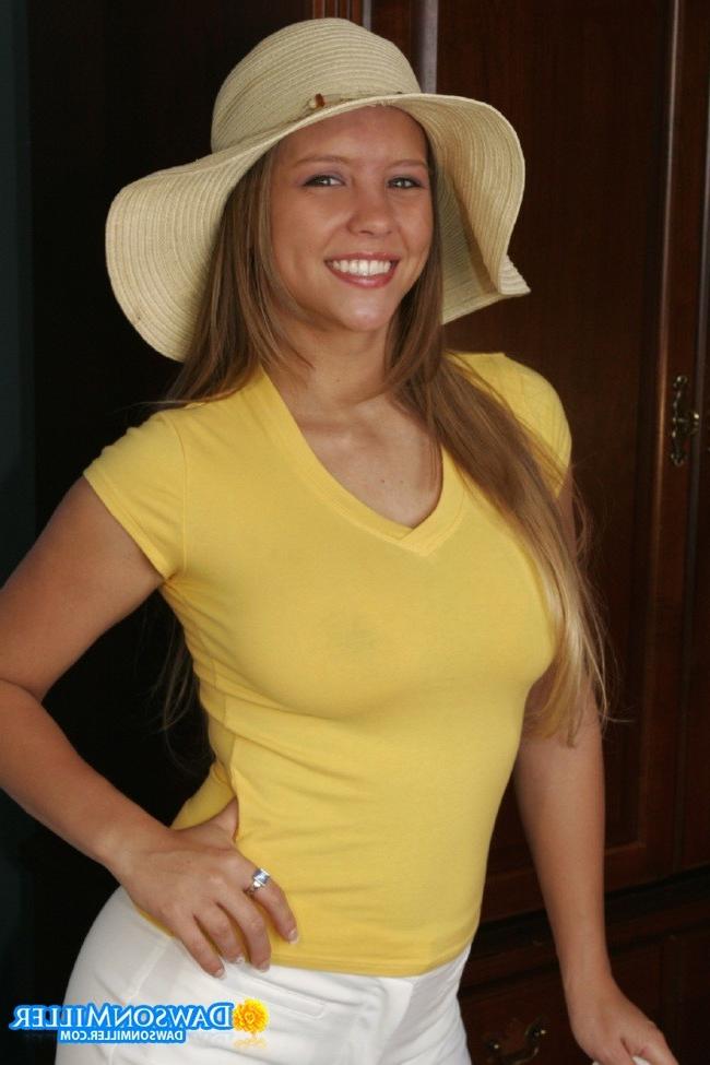 15P Teenage cutie Dawson Miller shows off her perky boobs