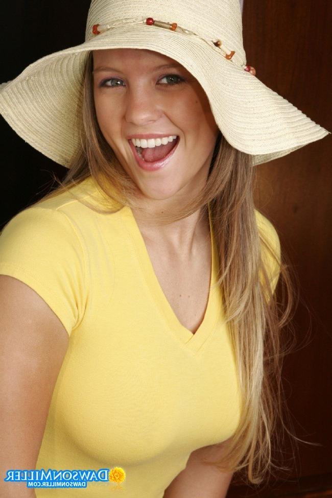 15P Teenage cutie Dawson Miller shows off her perky boobs