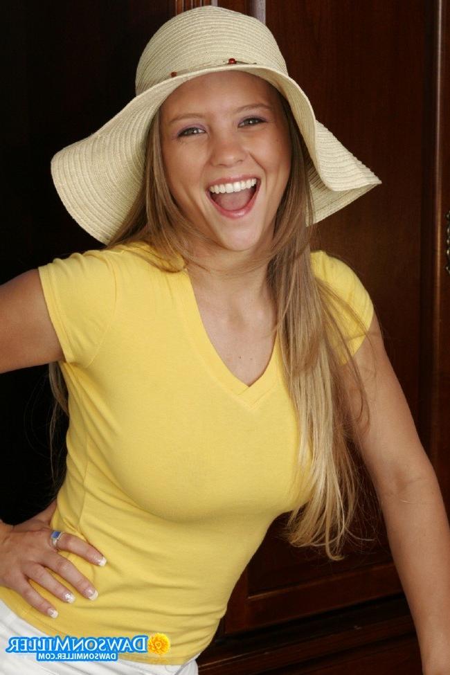 15P Teenage cutie Dawson Miller shows off her perky boobs