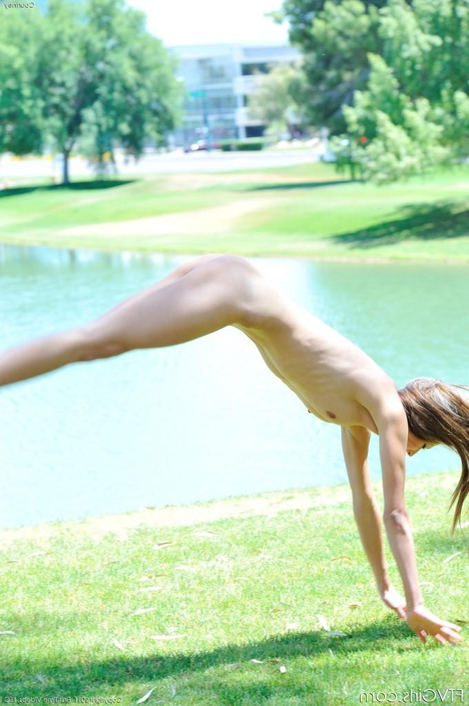 16P Cute blonde with super hot body showing perky tits and streching