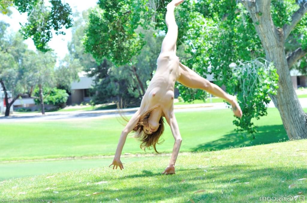16P Cute blonde with super hot body showing perky tits and streching