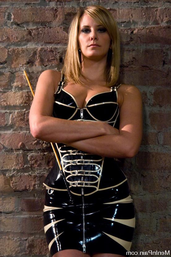 15P Maitresse Madeline blonde latex mistress fucks sub