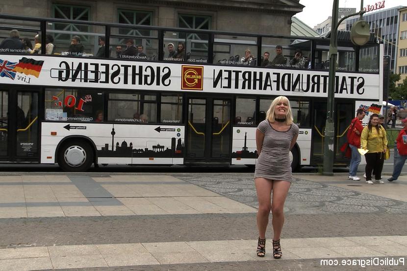 15P Beautiful blonde is left with her head locked in a box in a subway station. Boun