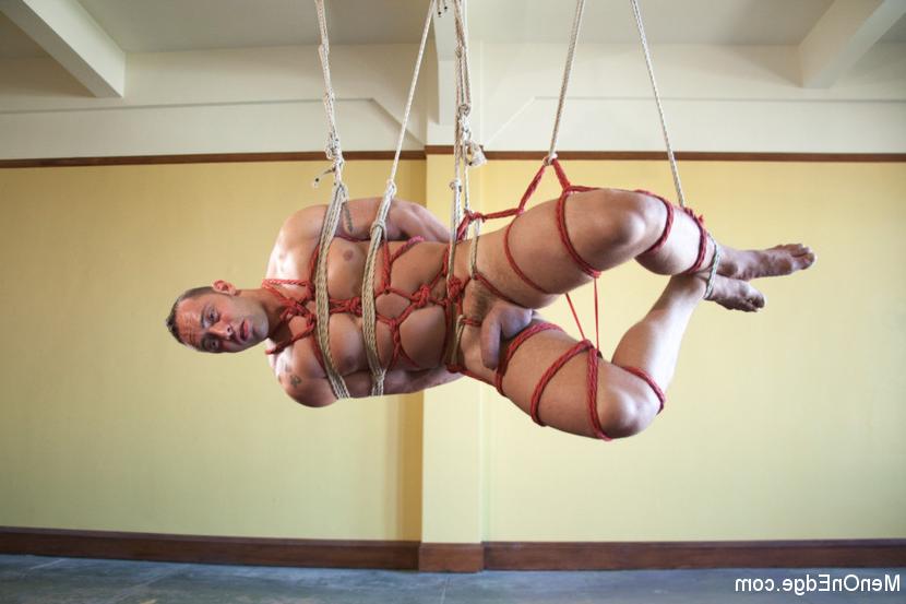 15P Beefy Italian stud with a fat cock is tied up and begging to cum.