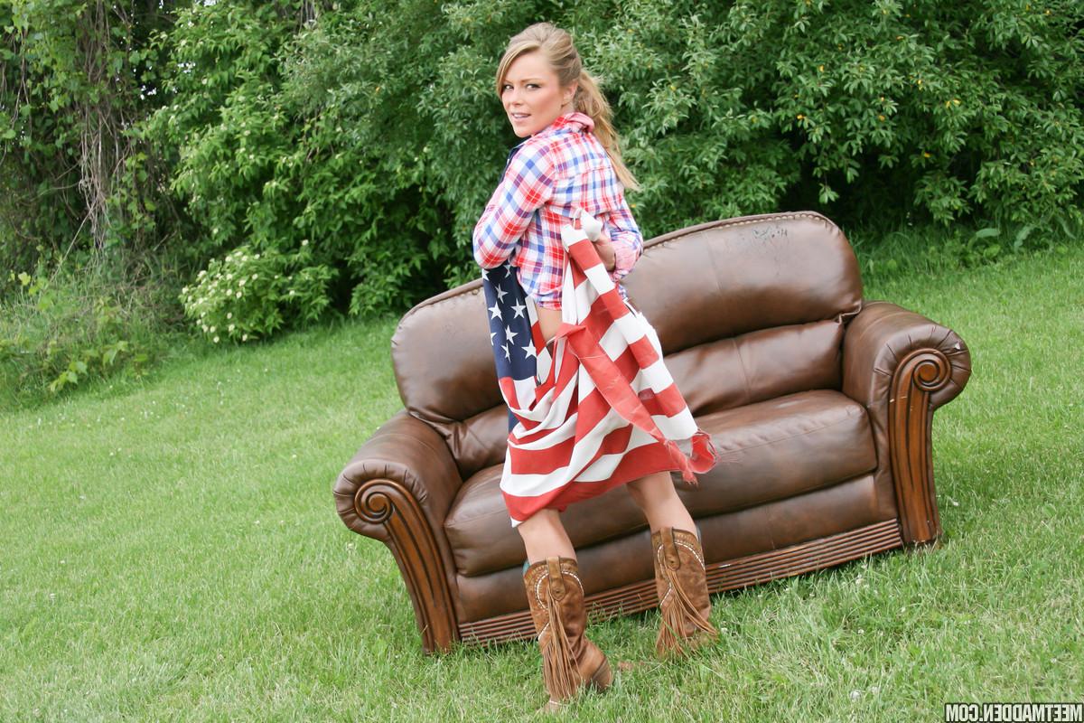 15P Sexy Meet Madden in only panties and an American flag