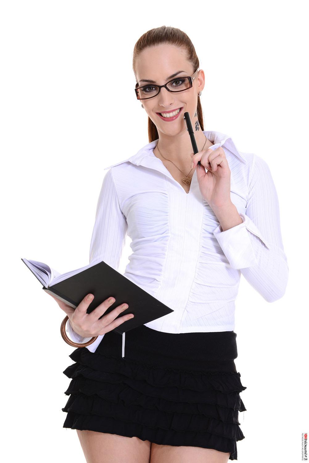 16P Leggy secretary in her white blouse and black skirt
