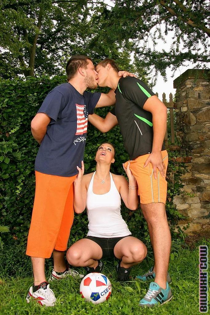 15P Two soccer players share one girl and also fuck each other