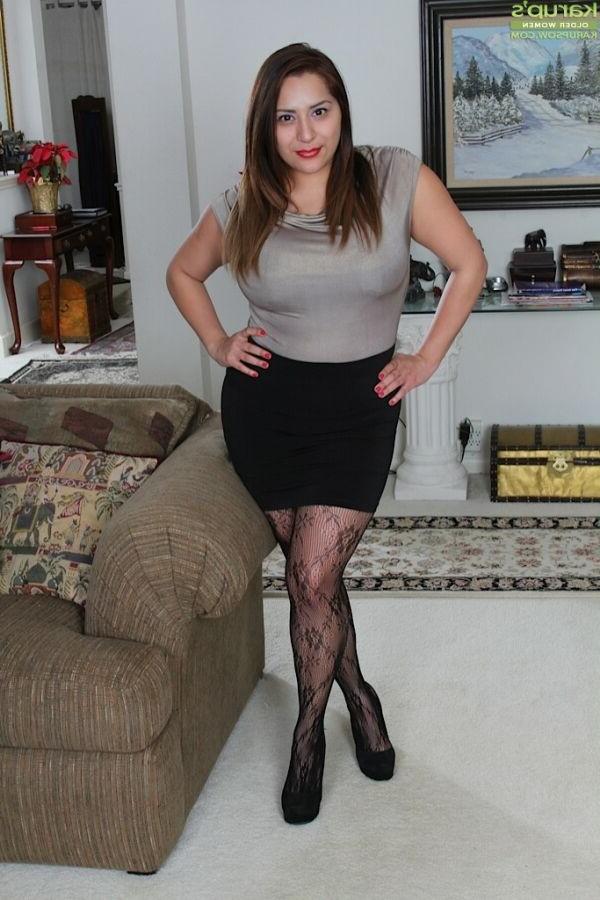 15P Cece Giovanni in black pantyhose caresses massive boobs