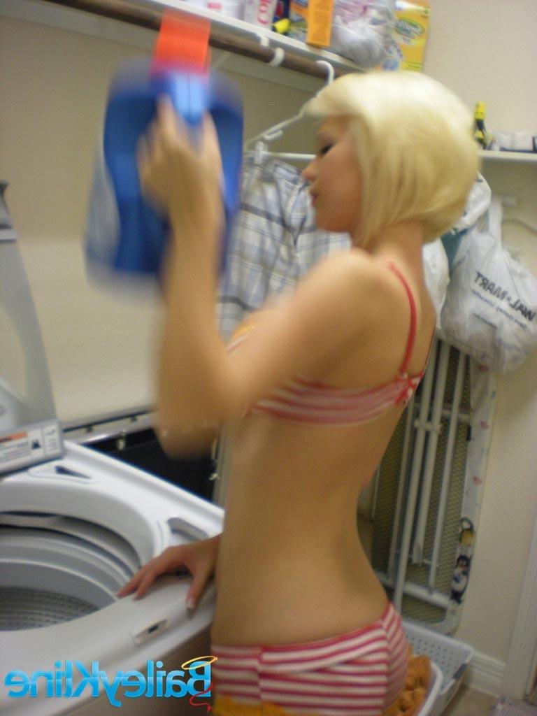 16P Big boob blonde teen amateur doing laundry