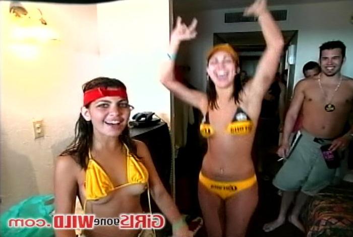 10P Two crazy drunk college sluts flashing their tits