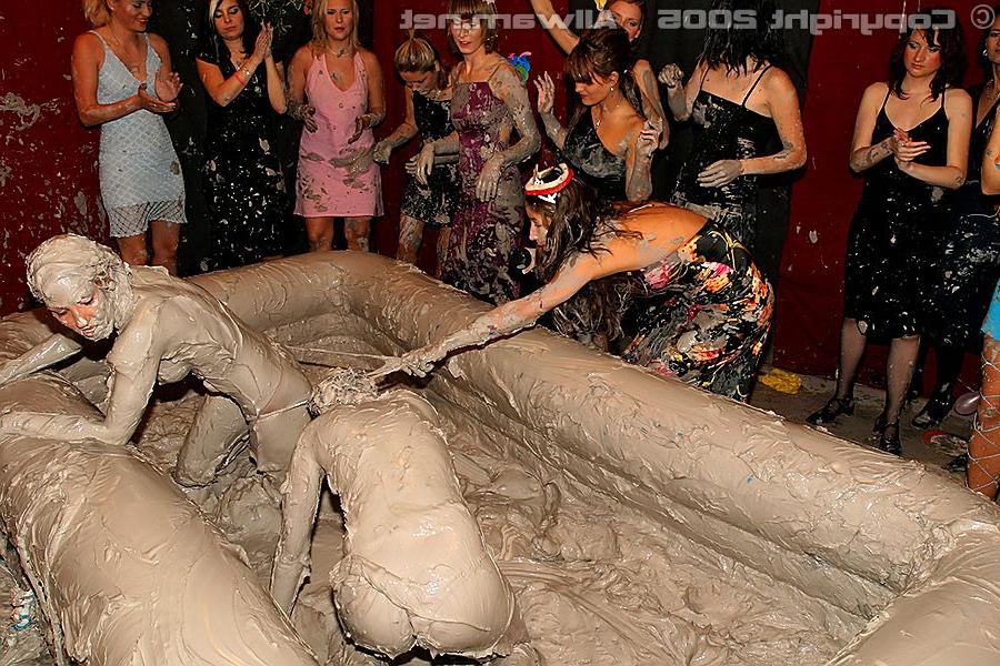15P Crazy hot and wild babes getting muddy wrestling in pool