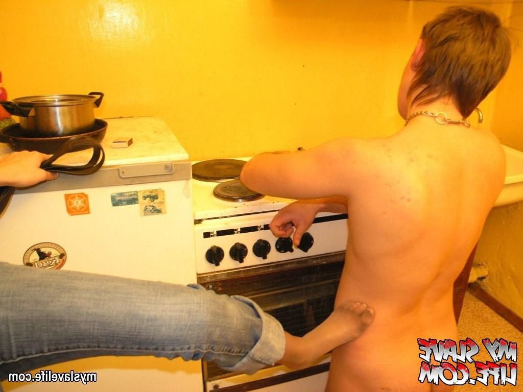 9P Guy smelling dirty dish cloth and getting spanked