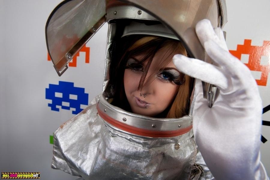 16P Tattood Emo teen in space suit showing off her tattood tits