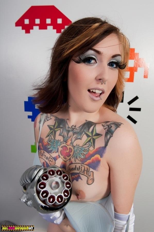 16P Tattood Emo teen in space suit showing off her tattood tits