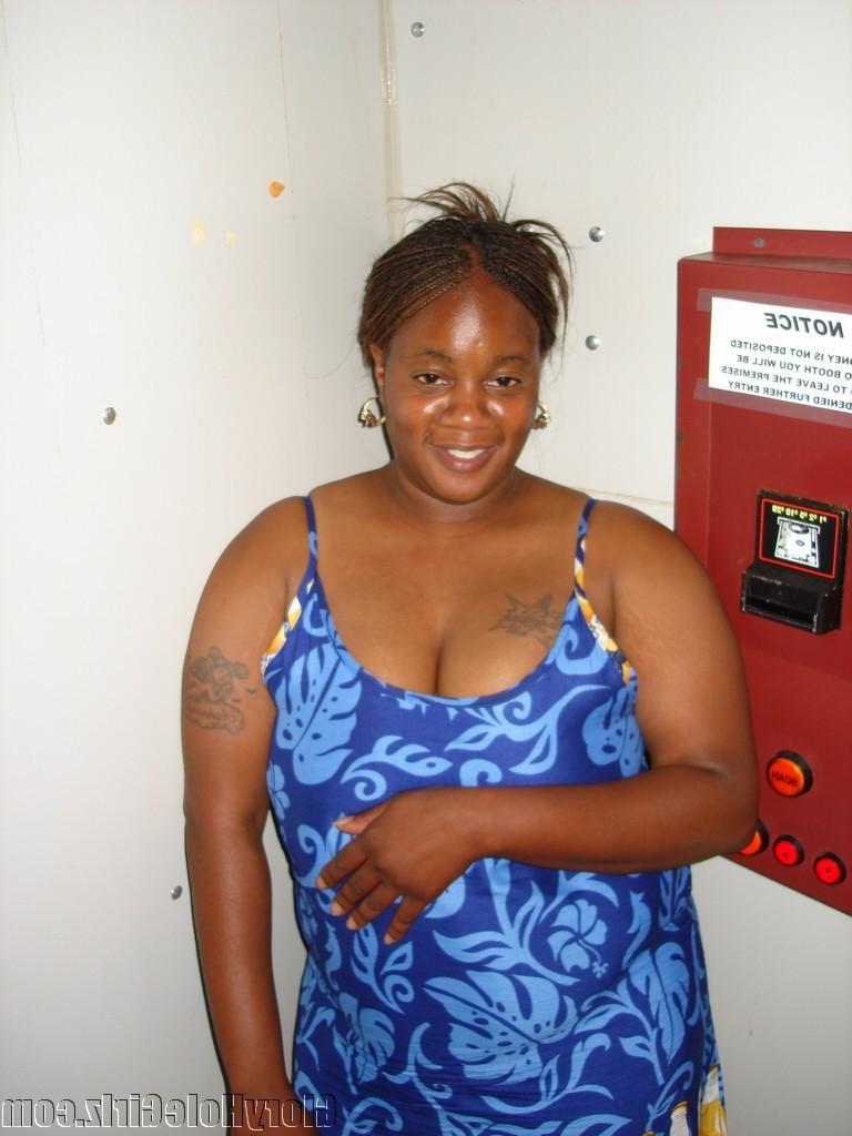 20P Fat ebony slut sucking off total strangers cocks at gloryhole
