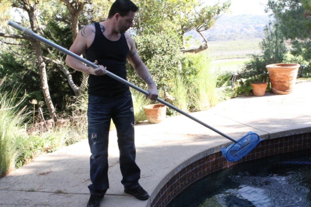 16P Tight teen masseuse sucks the pool cleaning guys cock