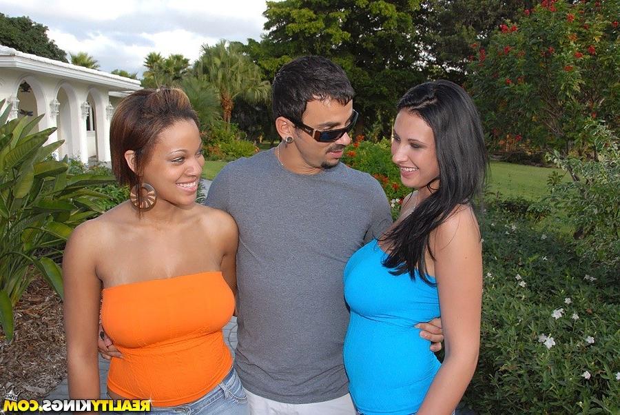 14P Two hot babes with huge natural tits fuck one dude each chick have thick as body